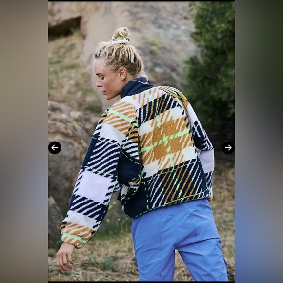 Free People Hit The Slopes Printed Pullover - Grey Plaid Twilight Combo - Picture 2 of 9